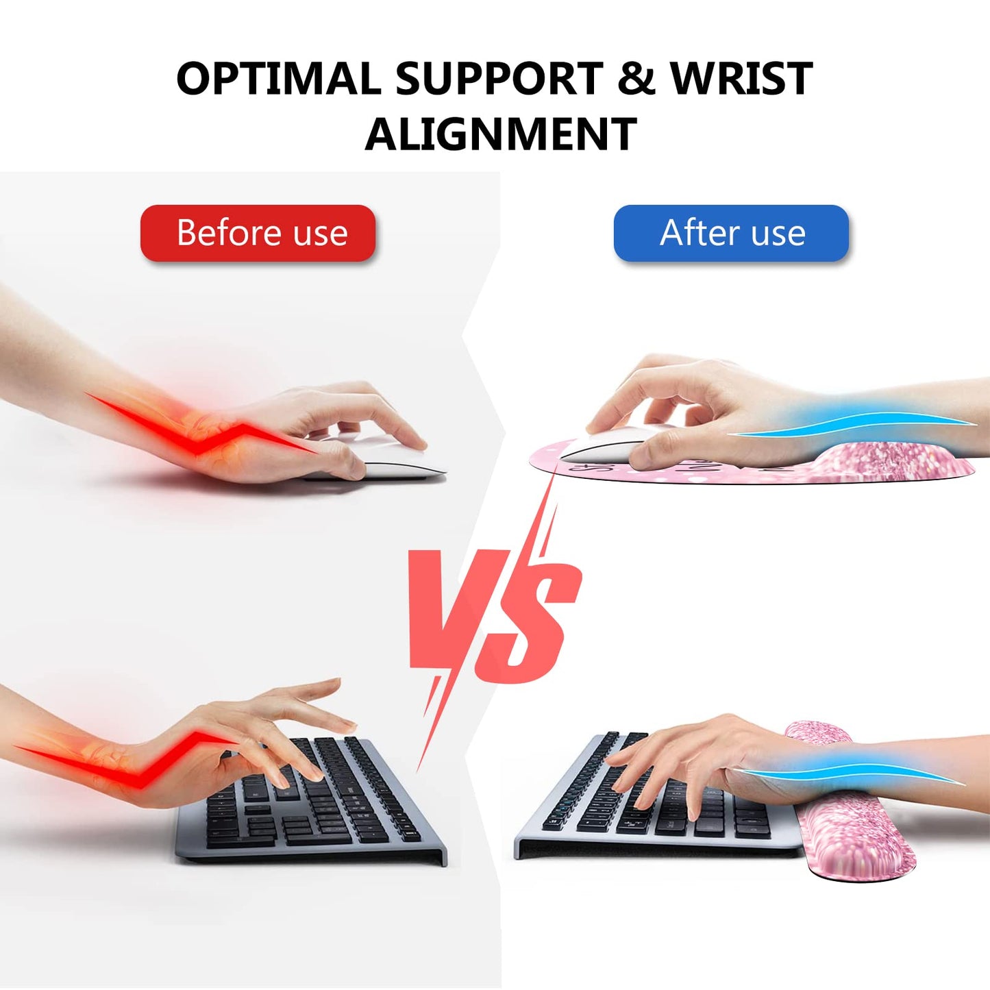Anyshock Pink Mouse Pad with Wrist Rest, Ergonomic Desk Mat with Stitched Edges, Non Slip Wrist