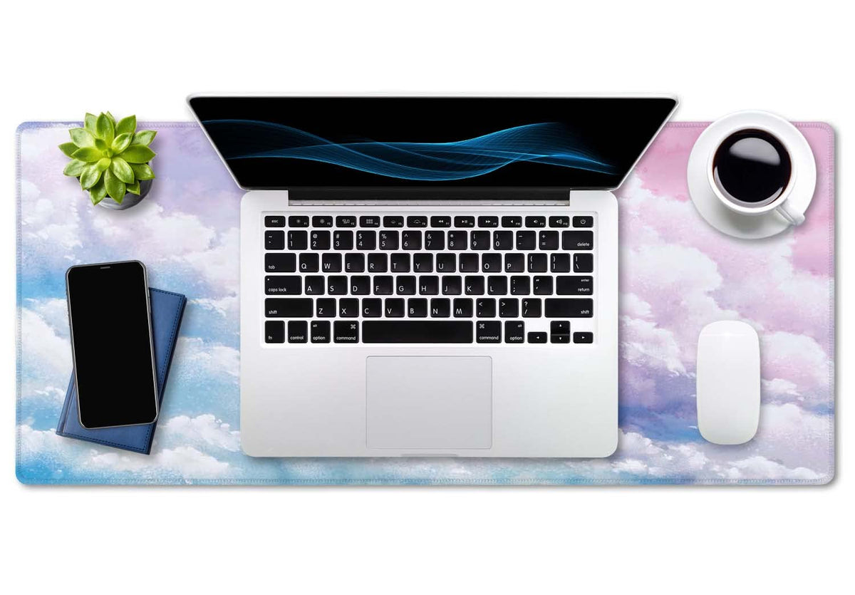 SSOIU Watercolor Pastel Sky Desk Mat, Cloud and Pink Sky Extended Mouse Pad, XXL Gaming Mouse Pad