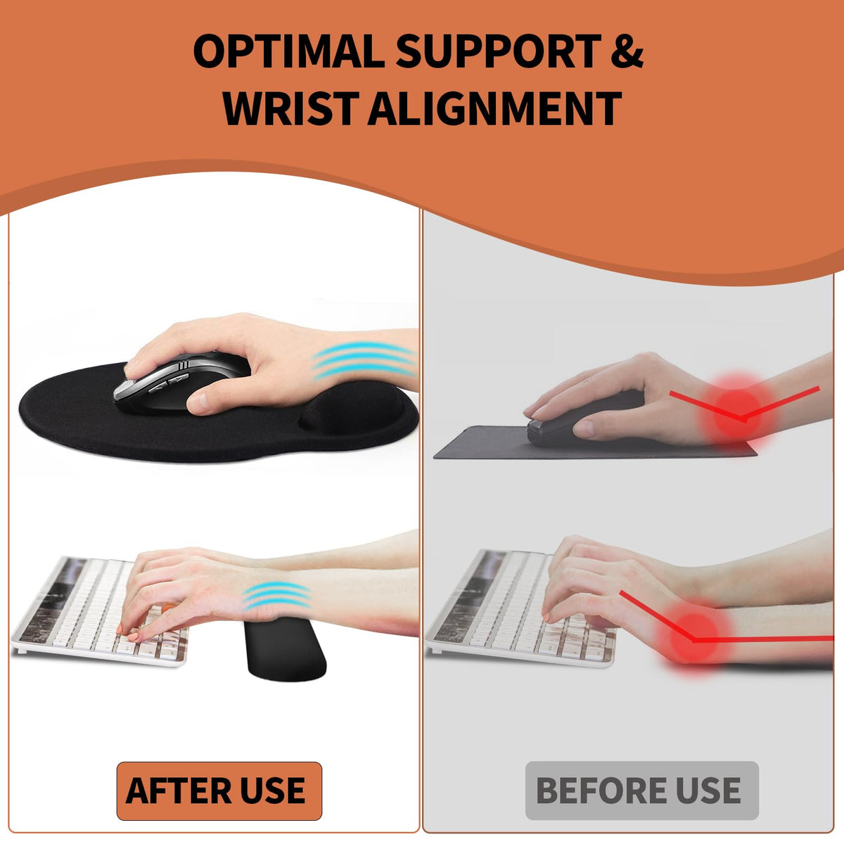 eulps Mouse Pad Wrist Support, Ergonomic Memory Foam Keyboard Wrist Pad & Gel Wrist Rest Set for