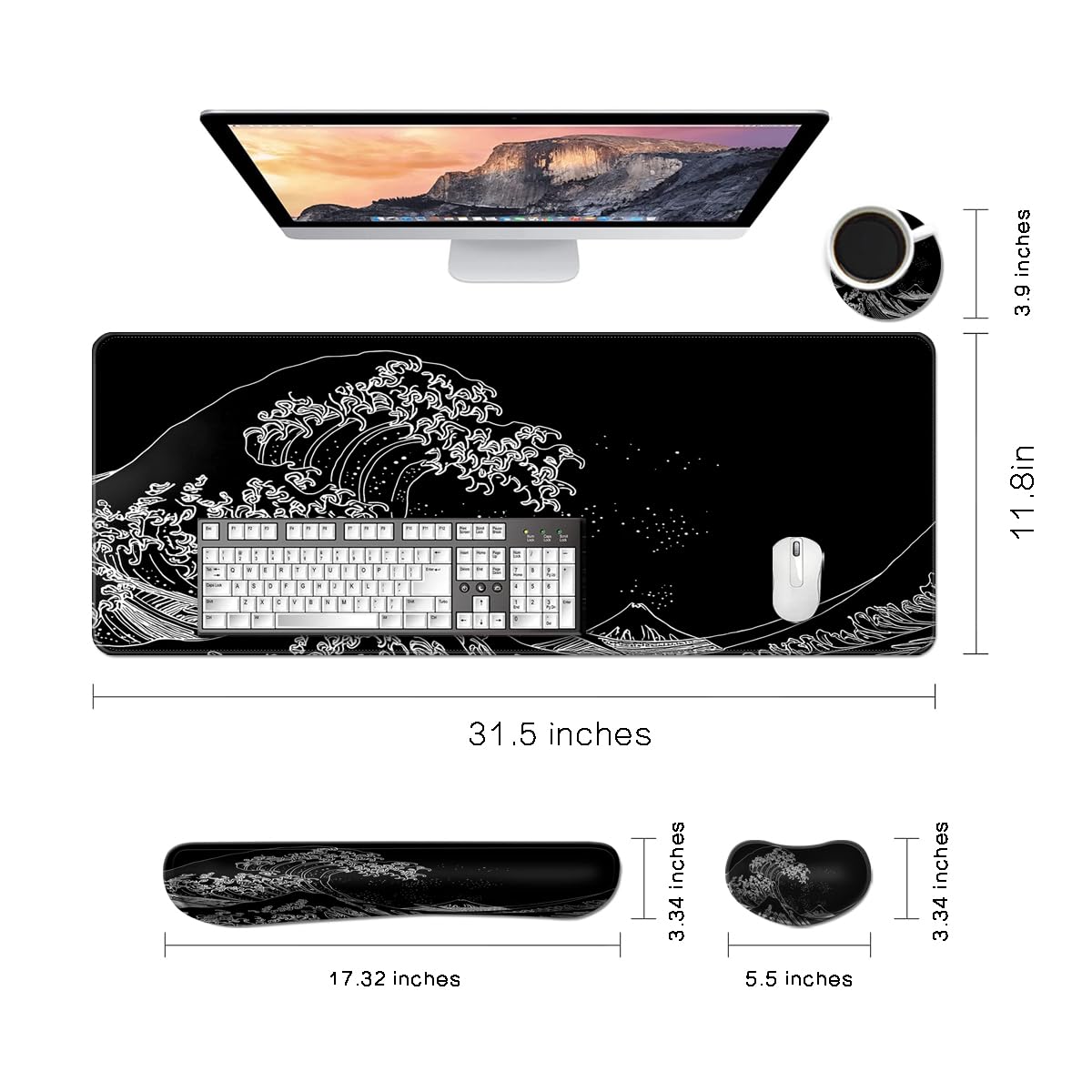 MIBITRI Keyboard Mouse Pad Set, Extended Gaming Mouse Pad+Ergonomics Keyboard Wrist Rest Support
