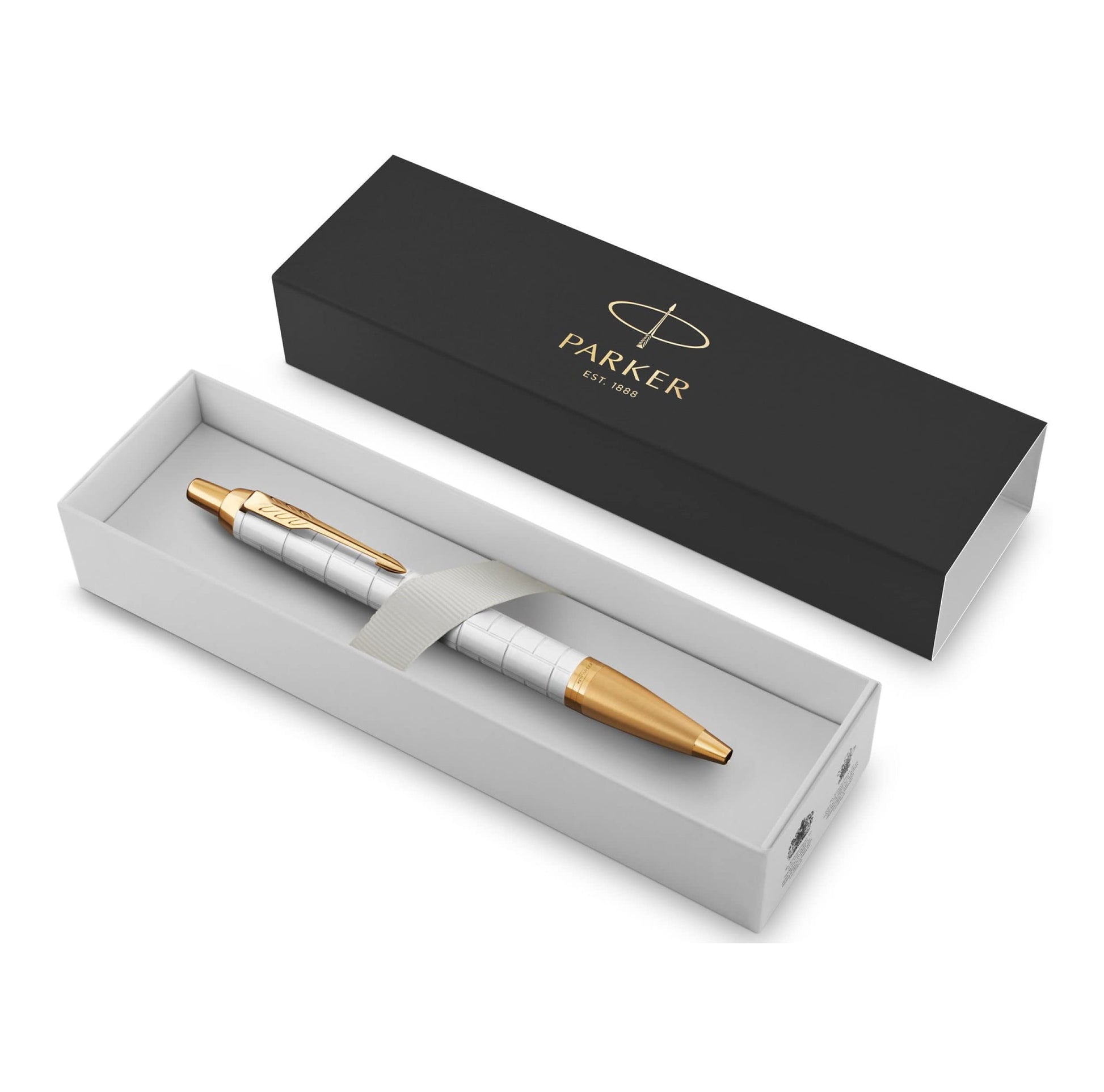 Parker IM Ballpoint Pen | Premium Pearl Lacquer with Gold Trim | Medium Point with Blue Ink Refill