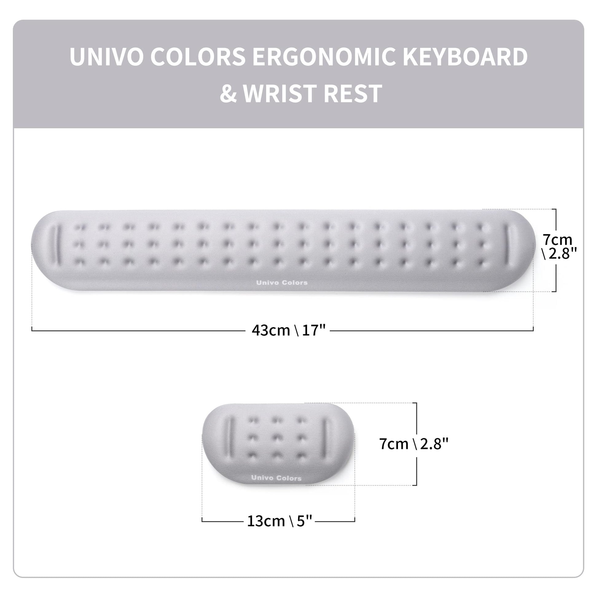 UnivoColors Gray Keyboard Wrist Support and Mouse Wrist Rest Set, Made of Memory Foam Soft Gel