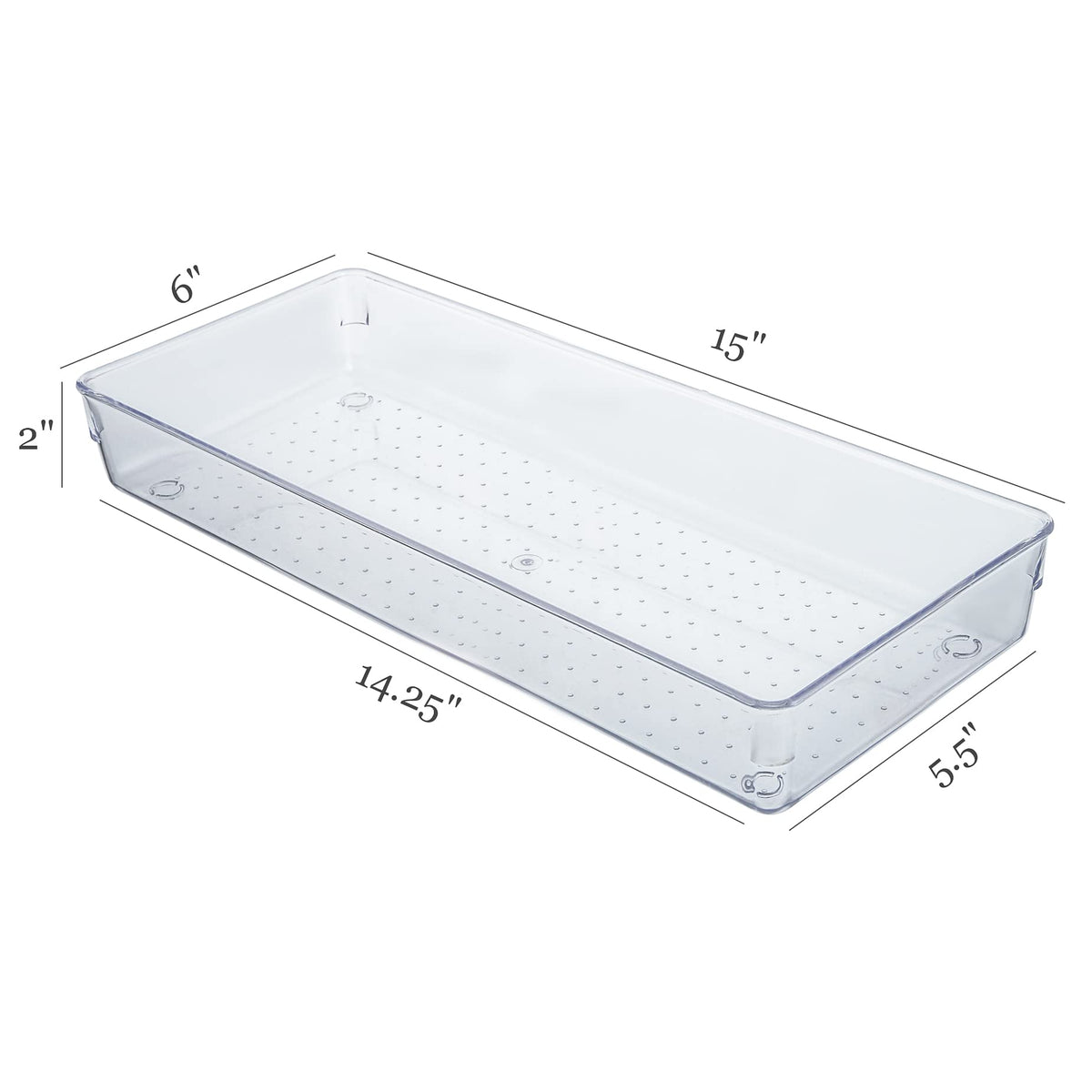 Kingrol 4-Pack Clear Drawer Organizer Bins, 15 x 6 x 2 Inch Desk & Kitchen Drawer Dividers for