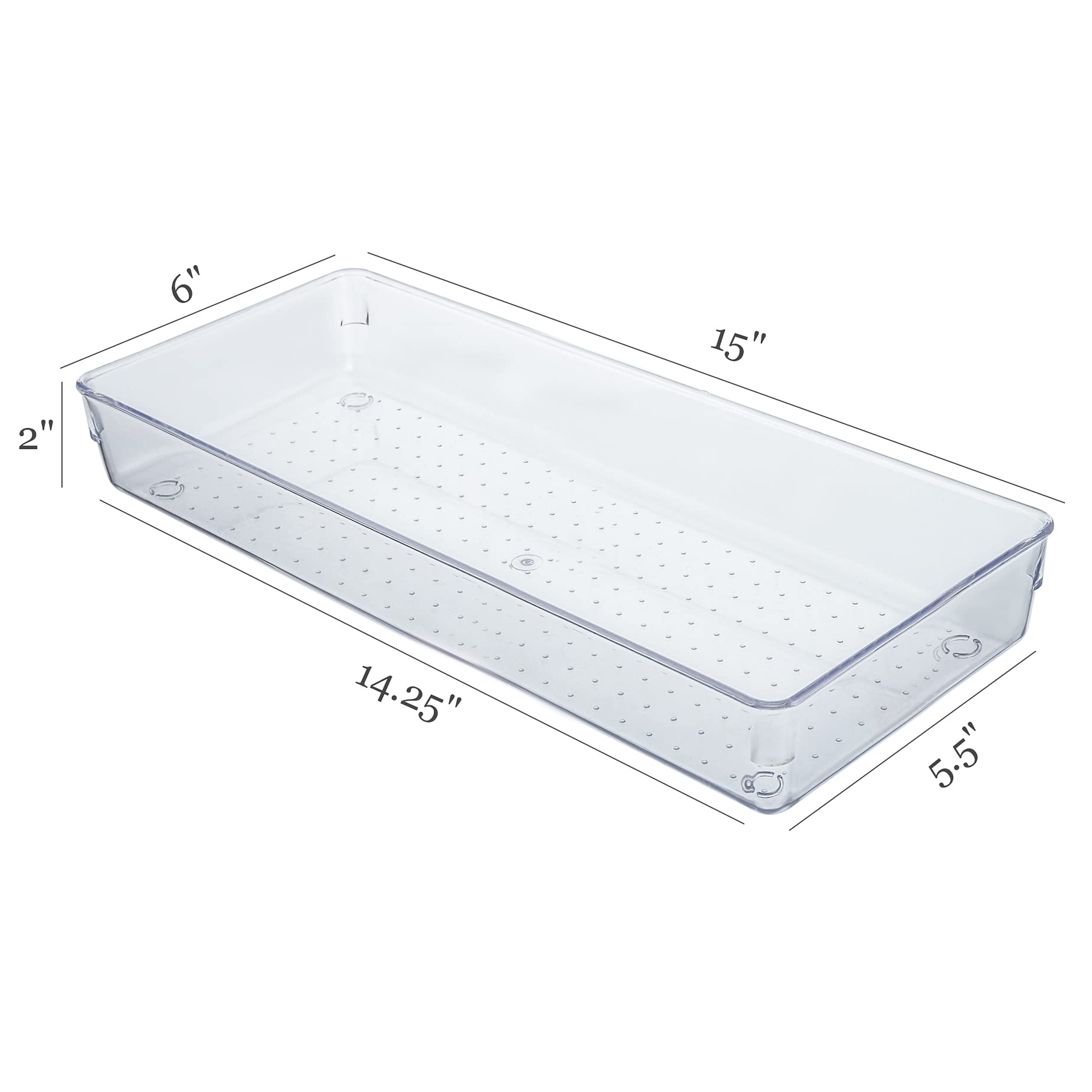 Kingrol 4-Pack Clear Drawer Organizer Bins, 15 x 6 x 2 Inch Desk & Kitchen Drawer Dividers for