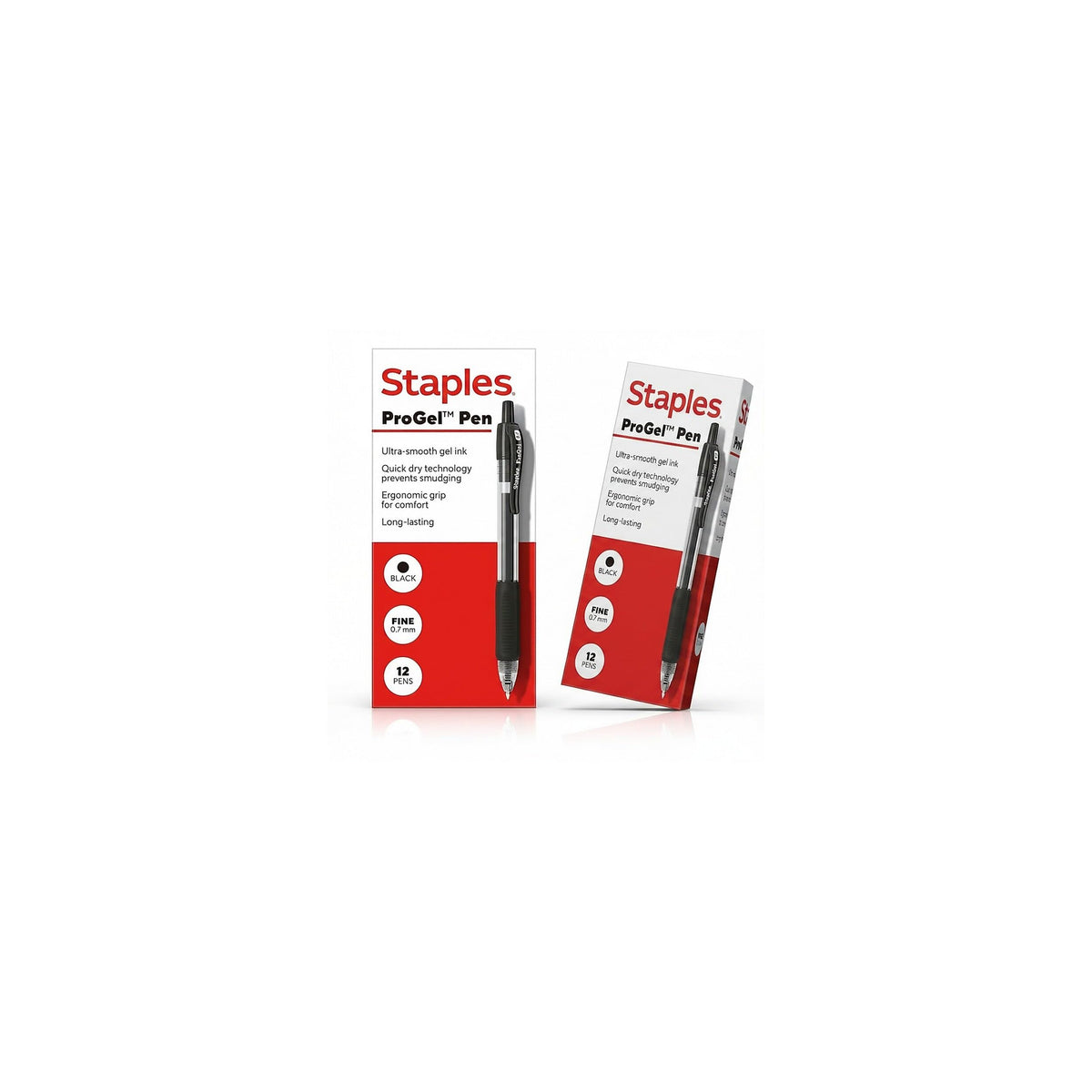 STAPLES ProGel™ Retractable Gel Pen, Fine Point, 0.7mm, Black Ink, 2/Packs