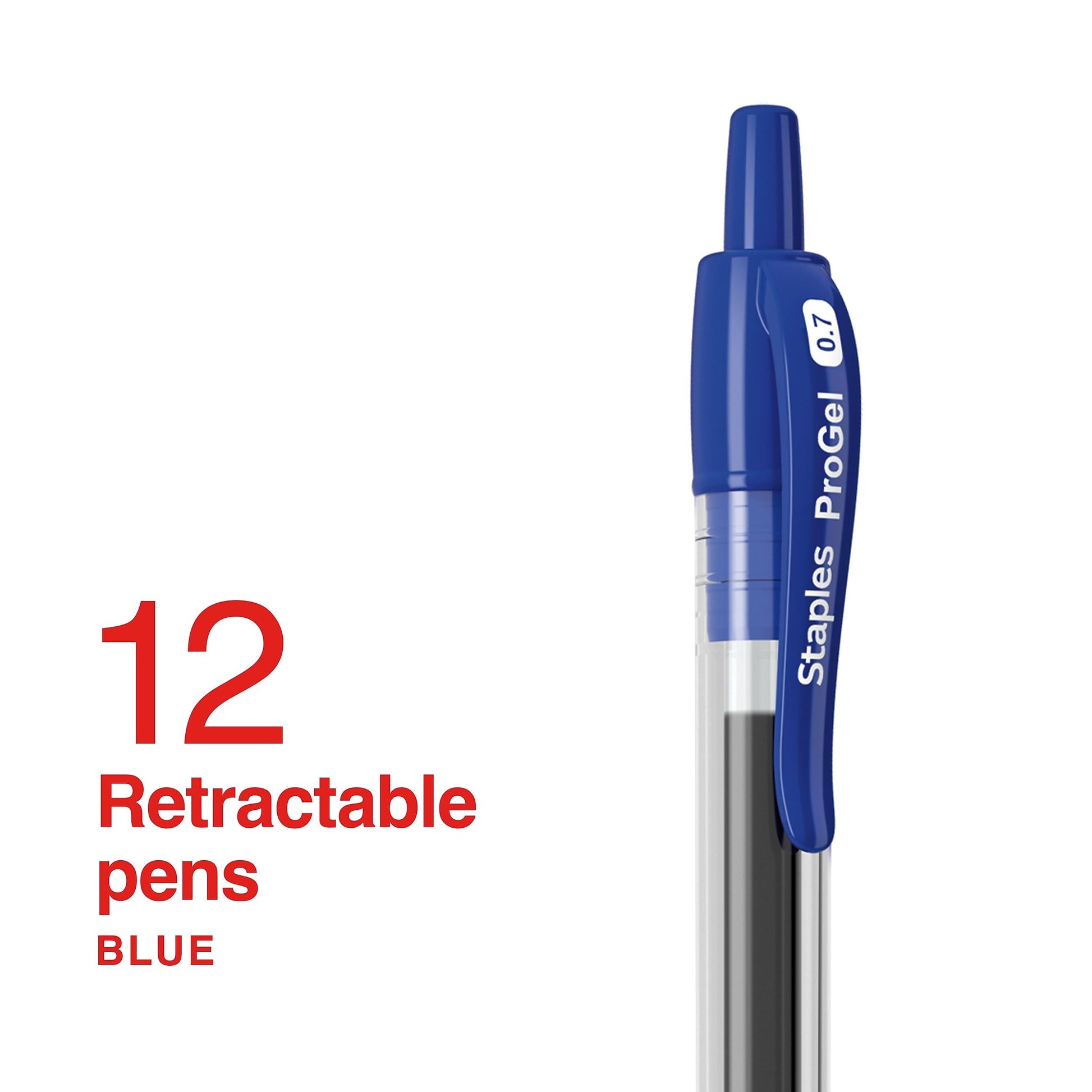 STAPLES ProGel™ Retractable Gel Pen, Fine Point, 0.7mm, Blue Ink, 2/Pack