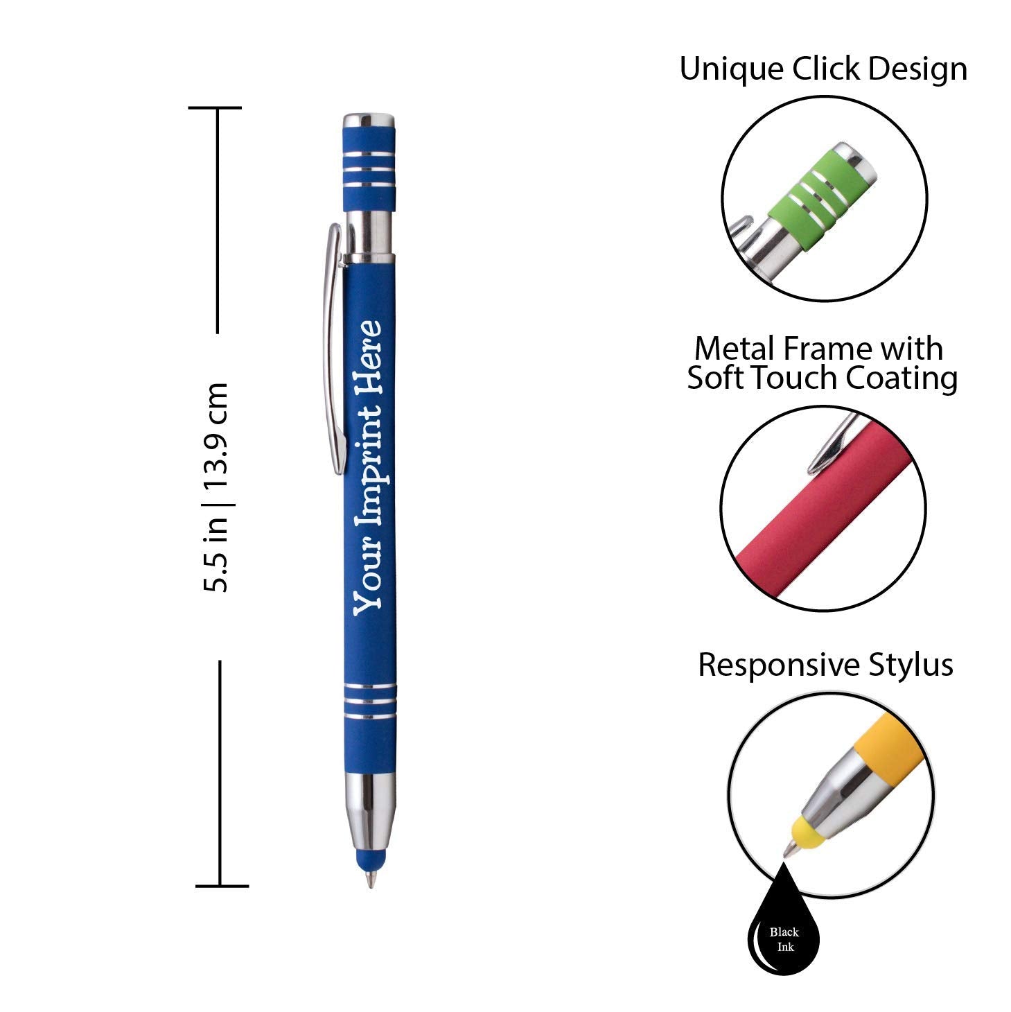ExpressDesigns™ - Soft Touch Custom Pens with Stylus Personalized Metal Printed Name Pens - Black