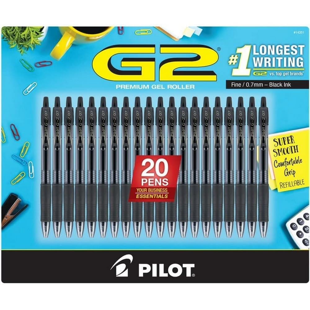 PILOT G2 Premium Gel Pens, Fine Point 0.7mm, Black Ink, 20-Pack