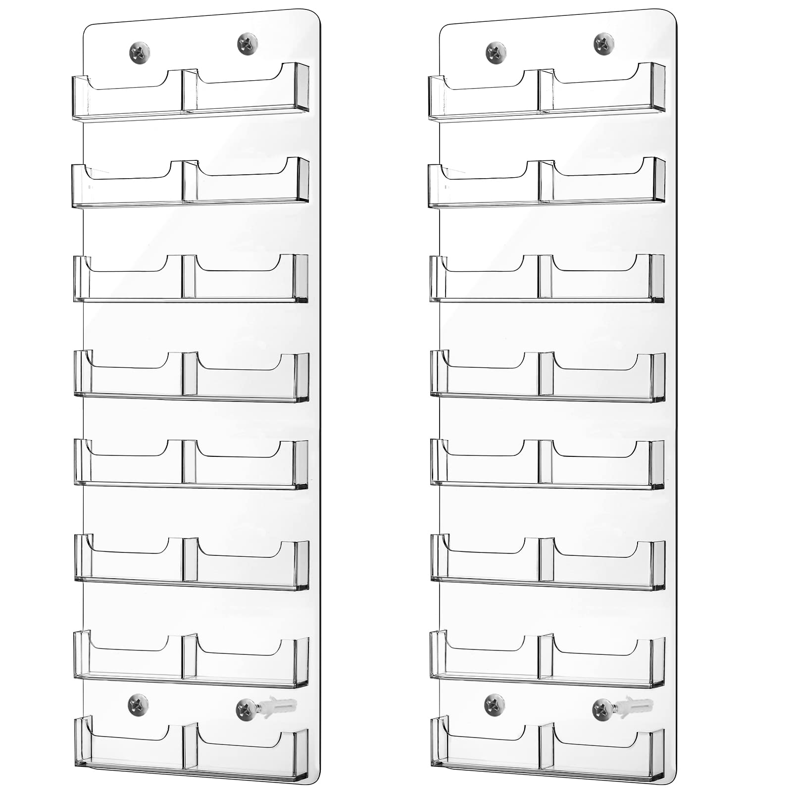 Lincia 2 Pcs Acrylic Business Card Holder, 59.5x20cm, 16 Pockets Vertical