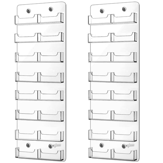 Lincia 2 Pcs Acrylic Business Card Holder, 59.5x20cm, 16 Pockets Vertical