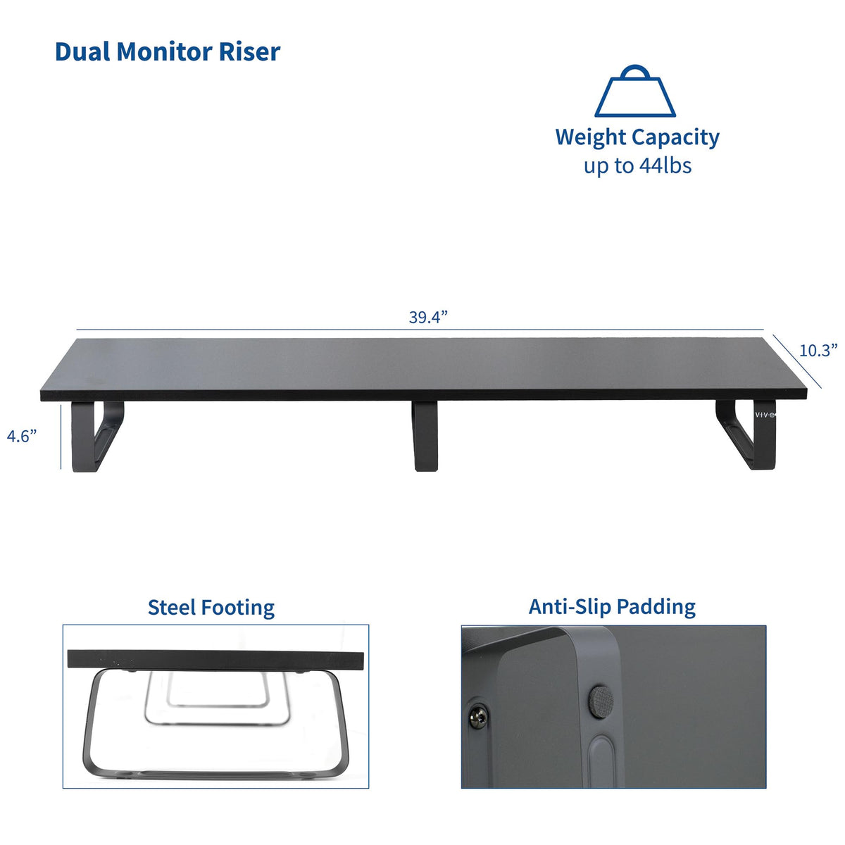 VIVO 39 inch Extra Long Monitor Stand, Wood & Steel Desktop Riser, Dual Screen, TV, Keyboard