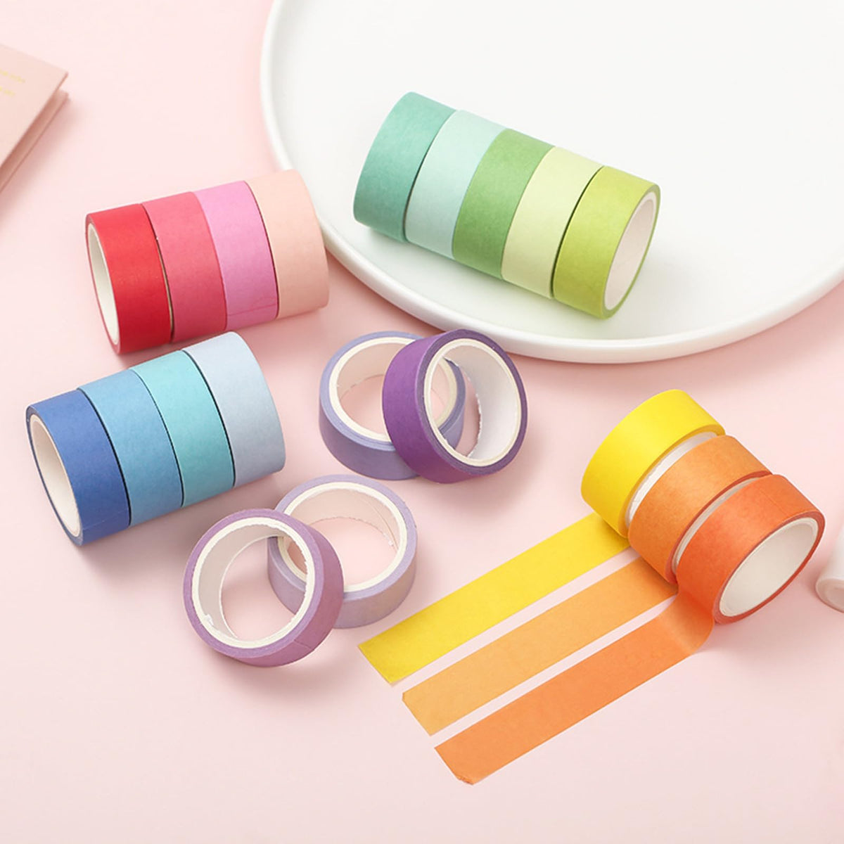 VIVIQUEN Washi Tape Set, 20 Rolls Colored Masking Tape, 15mm Rainbow Pastel Writable Colorful Washi