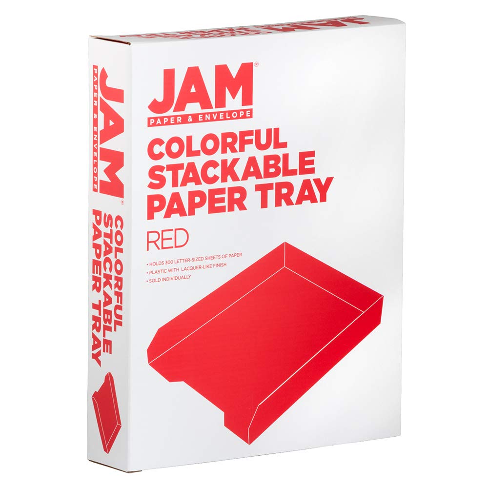 JAM PAPER Stackable Paper Trays - Red - Desktop Document, Letter, & File Organizer Tray - 2/Pack