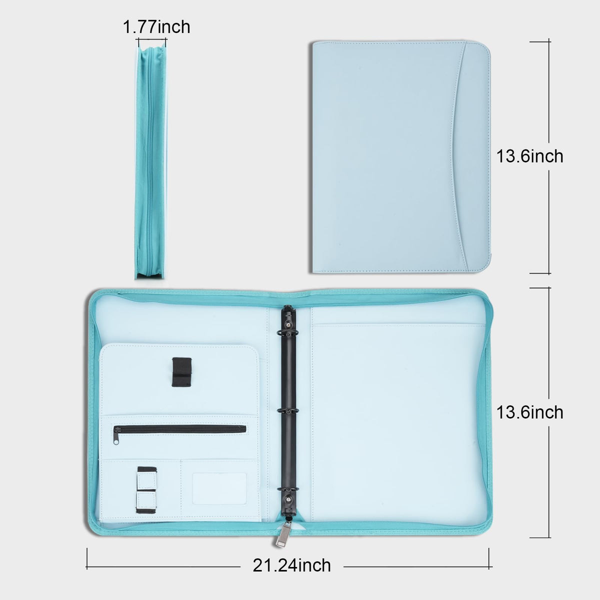 OOWOLF Padfolio Portfolio Folder, PU Leather Professional with 1 inch 3 Ring Binder 8.5 x 11 Letter