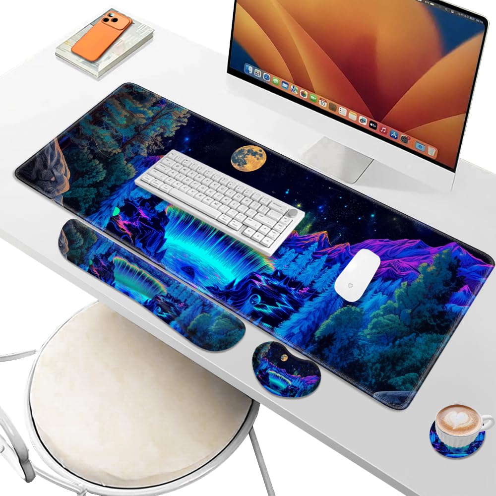 Desk Pad and Keyboard Wrist Rest, Large Mouse Pad + Keyboard Pad+Mouse Wrist Support, Non-Slip Desk
