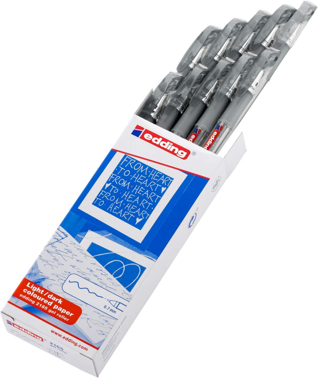 edding 2185 gel roller - silver - box of 10-0.7 mm - gel pen for writing, drawing, colouring