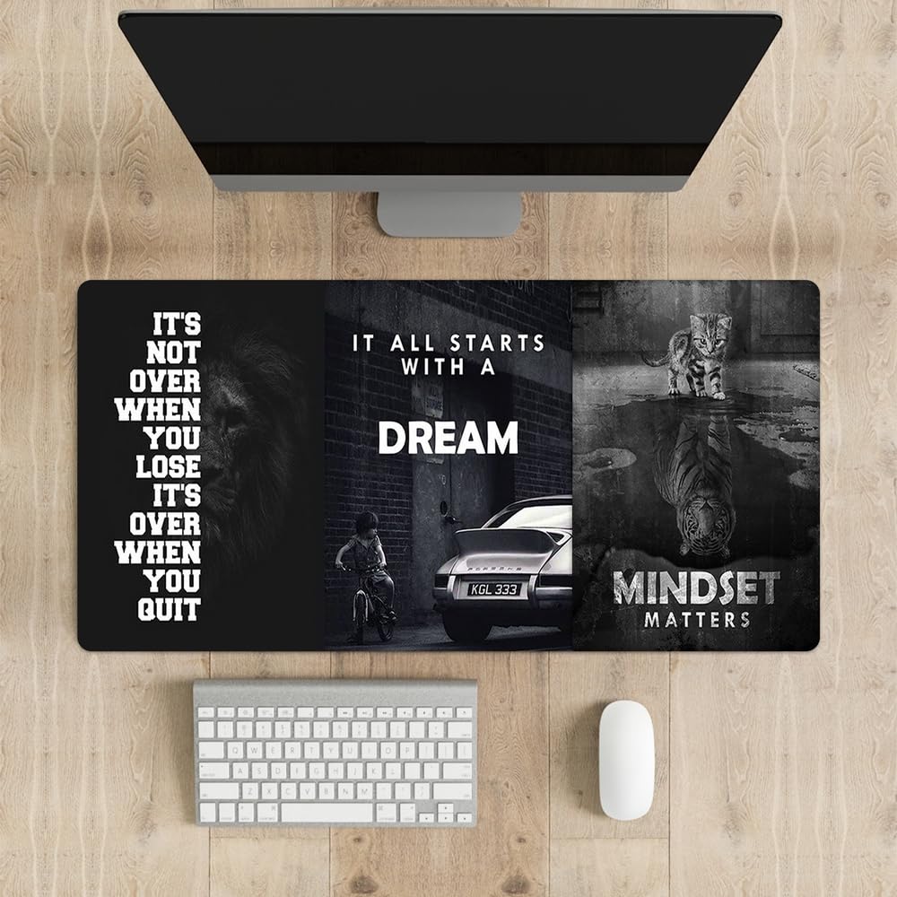Reateforin Black and White Keyboard Mat Mindset Matters Inspirational Mousepad Motivational Office