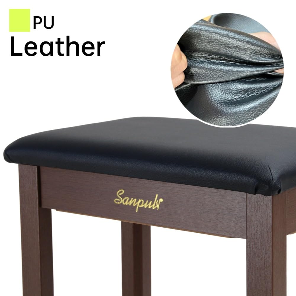 Sanpuli Solid Wood Piano Bench with Storage, Piano Stool and Padded Cushion, Keyboard Bench with