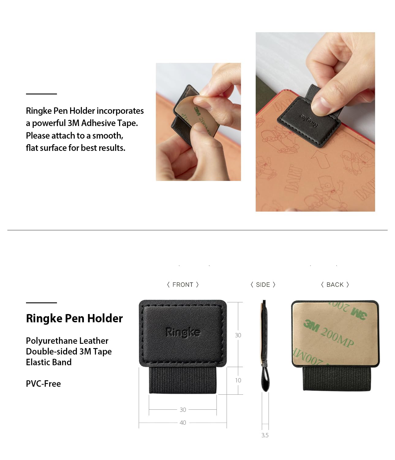 Ringke Pen Holder for Apple Pencil, Journal, Notebooks, and More - 3M Self Adhesive PU Leather
