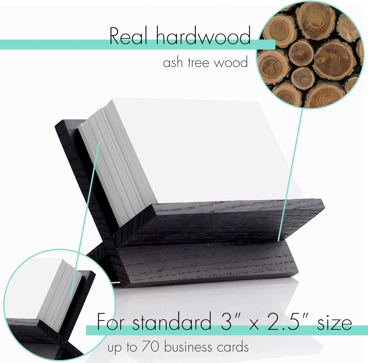 TOROS store Set of 3 Business Card Holders for Desk - Black Wood Small Cards Holder, Professional