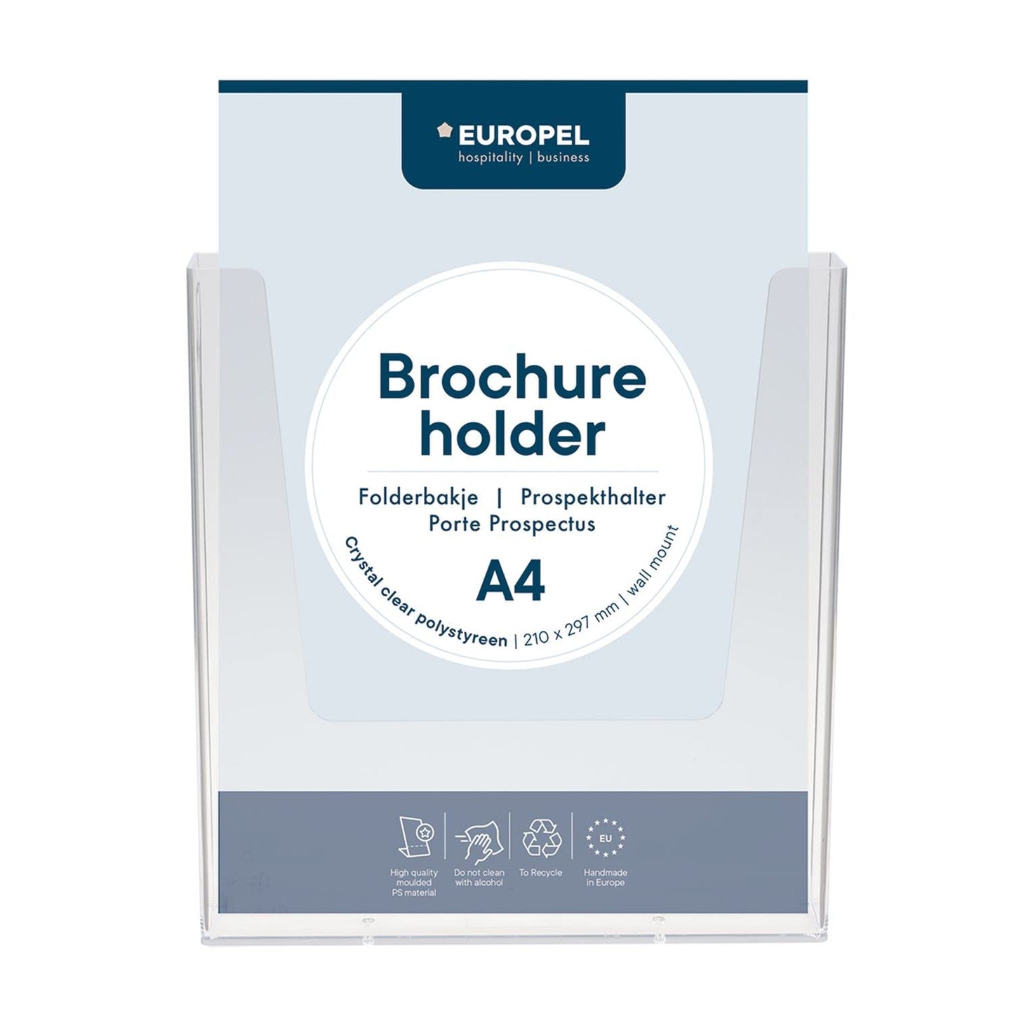 Europel Wall Mounted Brochure Holder | for A4 Size | Crystal Clear Acrylic Literature Stand &