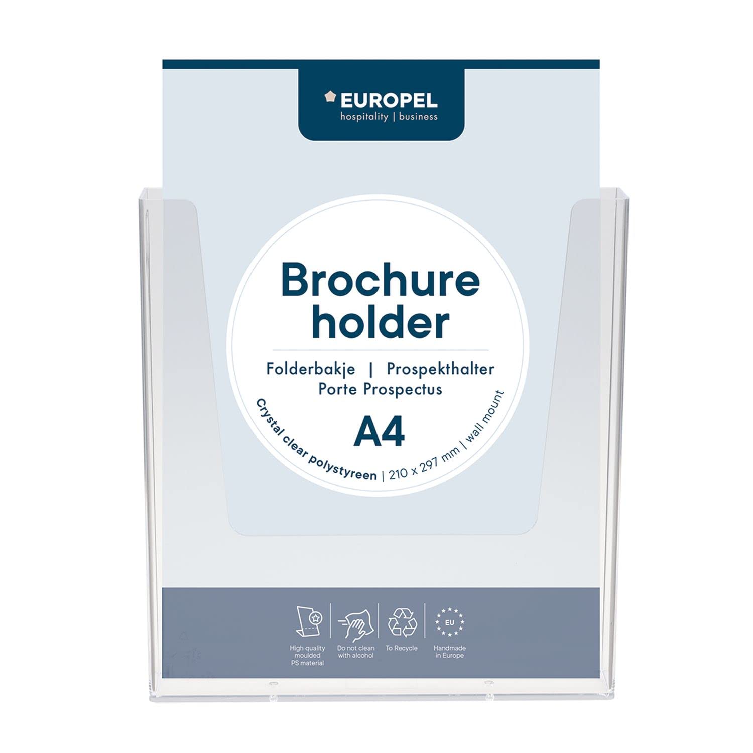 Europel Wall Mounted Brochure Holder | for A4 Size | Crystal Clear Acrylic Literature Stand &