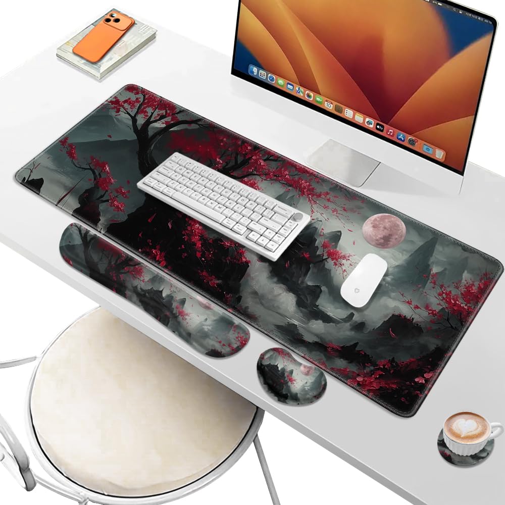 Desk Pad and Keyboard Wrist Rest,Janpense Large Mouse Pad + Keyboard Pad+Mouse Wrist Support