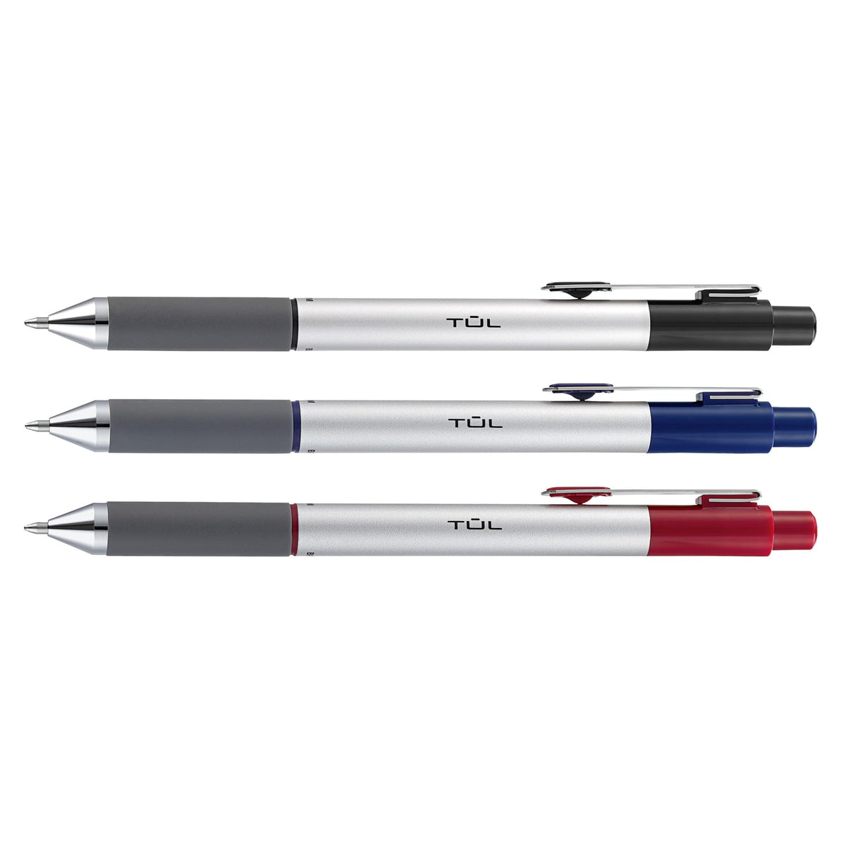 TUL BP3 Ballpoint, Retractable, Medium Point, 1.0 mm, Silver Barrel, Assorted Ink Colors, Pack Of 4