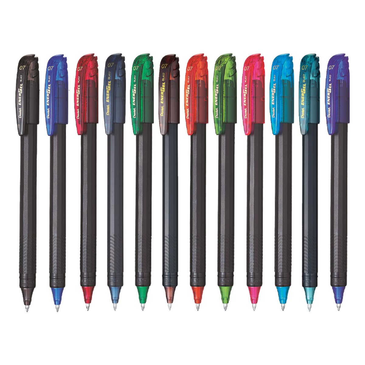 Pentel Energel 0.7 mm Metal Tip Roller Gel Pen Set 2 BLACK + 10 ASSORTED COLORS Pack of 12