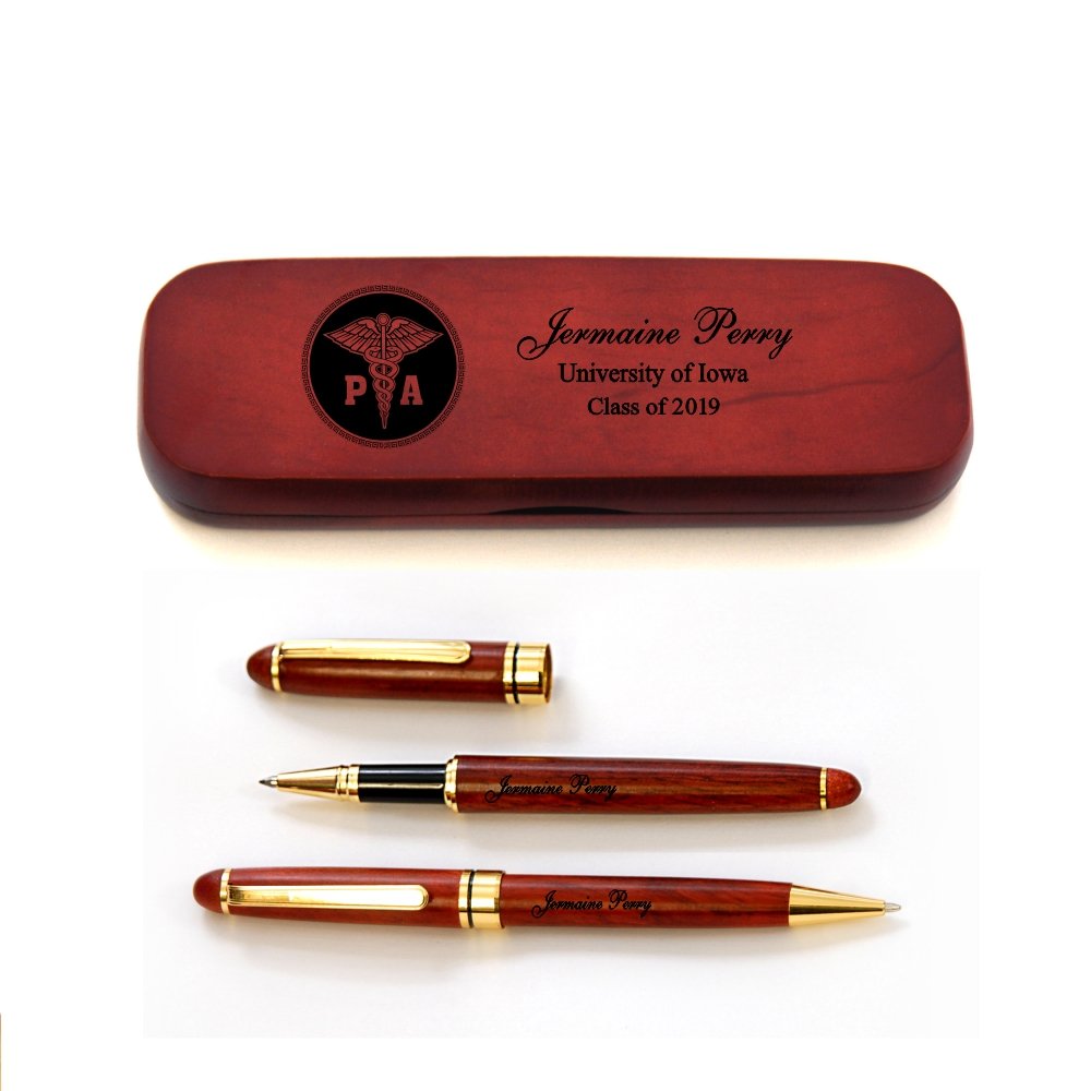 Personalized Solid Afzelia Africana Wood Graduation Pen Set for Physician Assistant