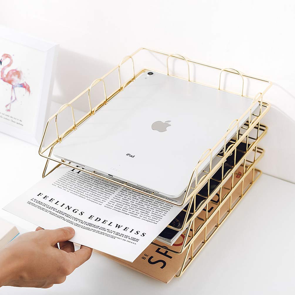 Gold 4-Tier Stackable Paper Tray Desk Organizer