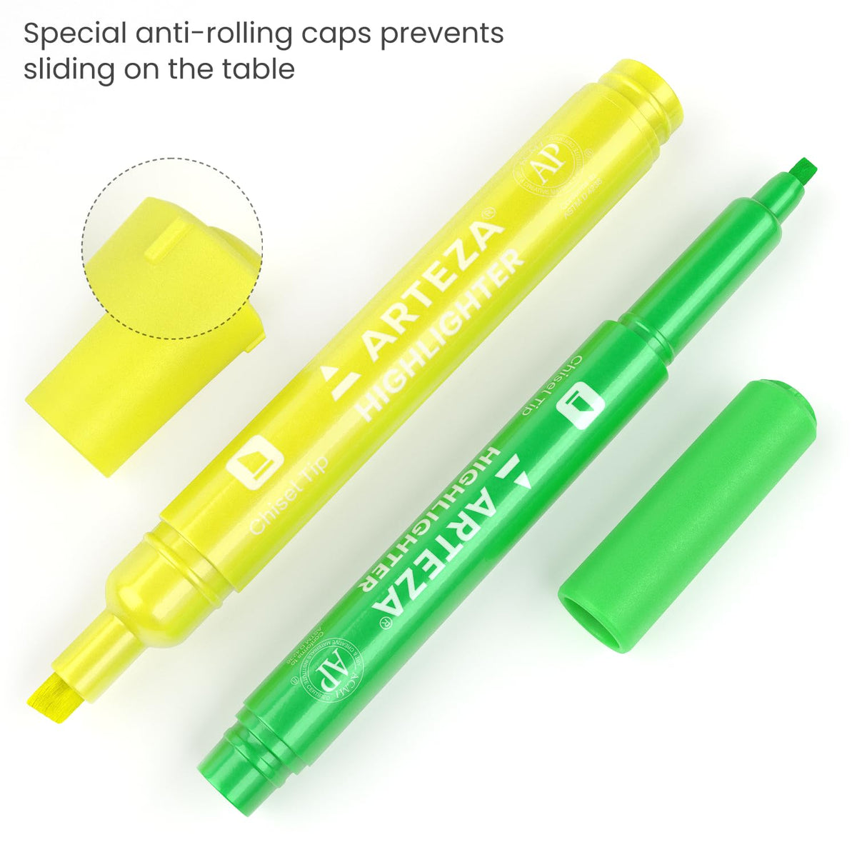 ARTEZA Highlighters Assorted Colors, Set of 60, Wide & Narrow Chisel Tip Pens