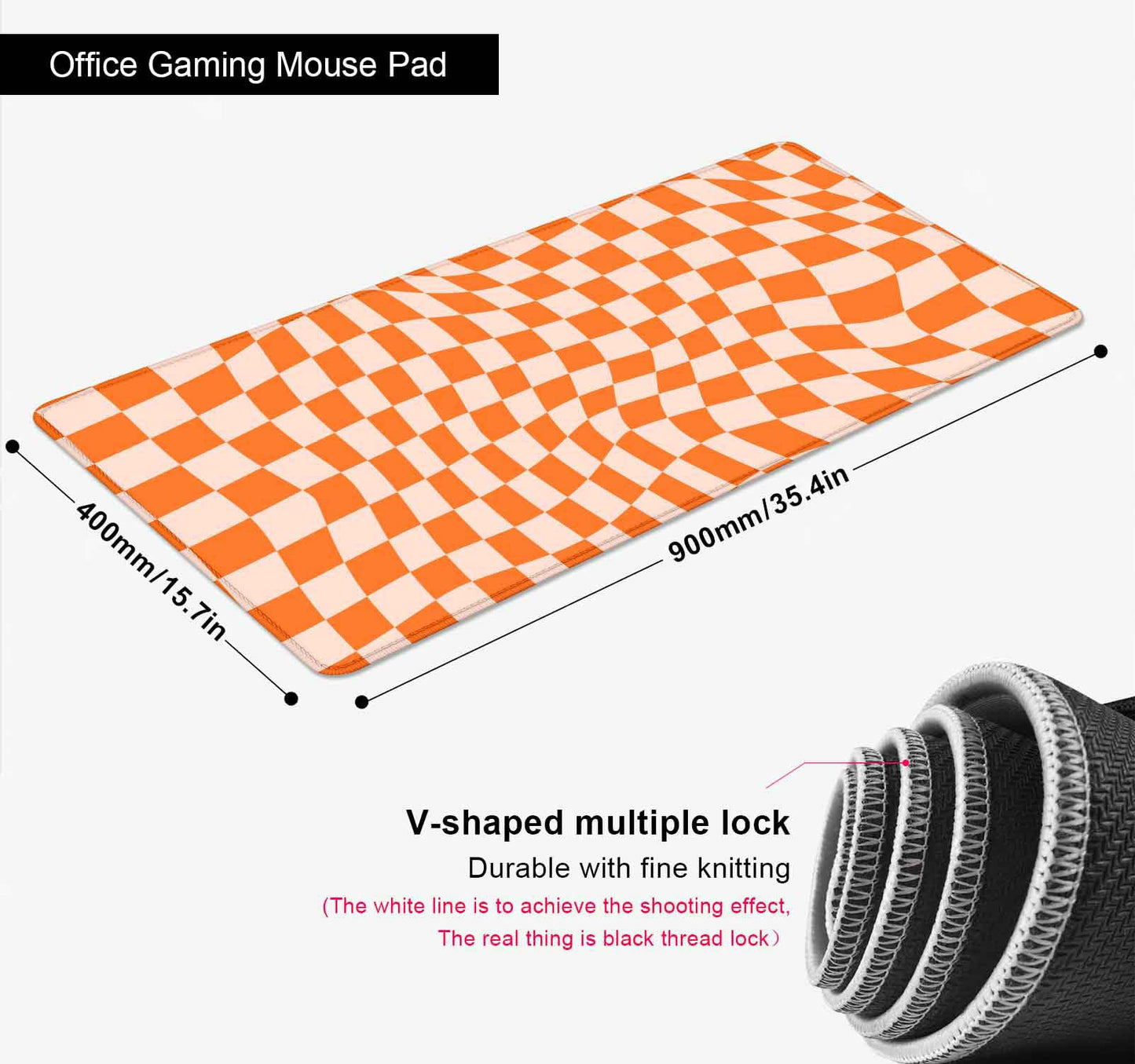 SXCKANG Orange Checkered Large Mouse Pad, Boho Pink Desk Mat Pad, Extended Kawaii Mousepad Stitched