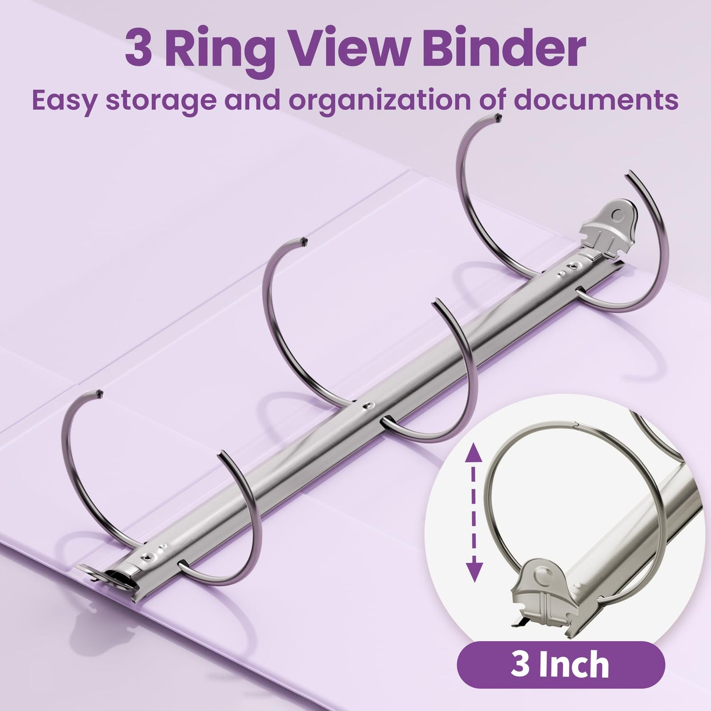 SUNEE 3 Ring Binder 3 Inch 4 Pack, 3" Clear View Binder Three Ring PVC-Free (Fit 8.5x11 Inches) for