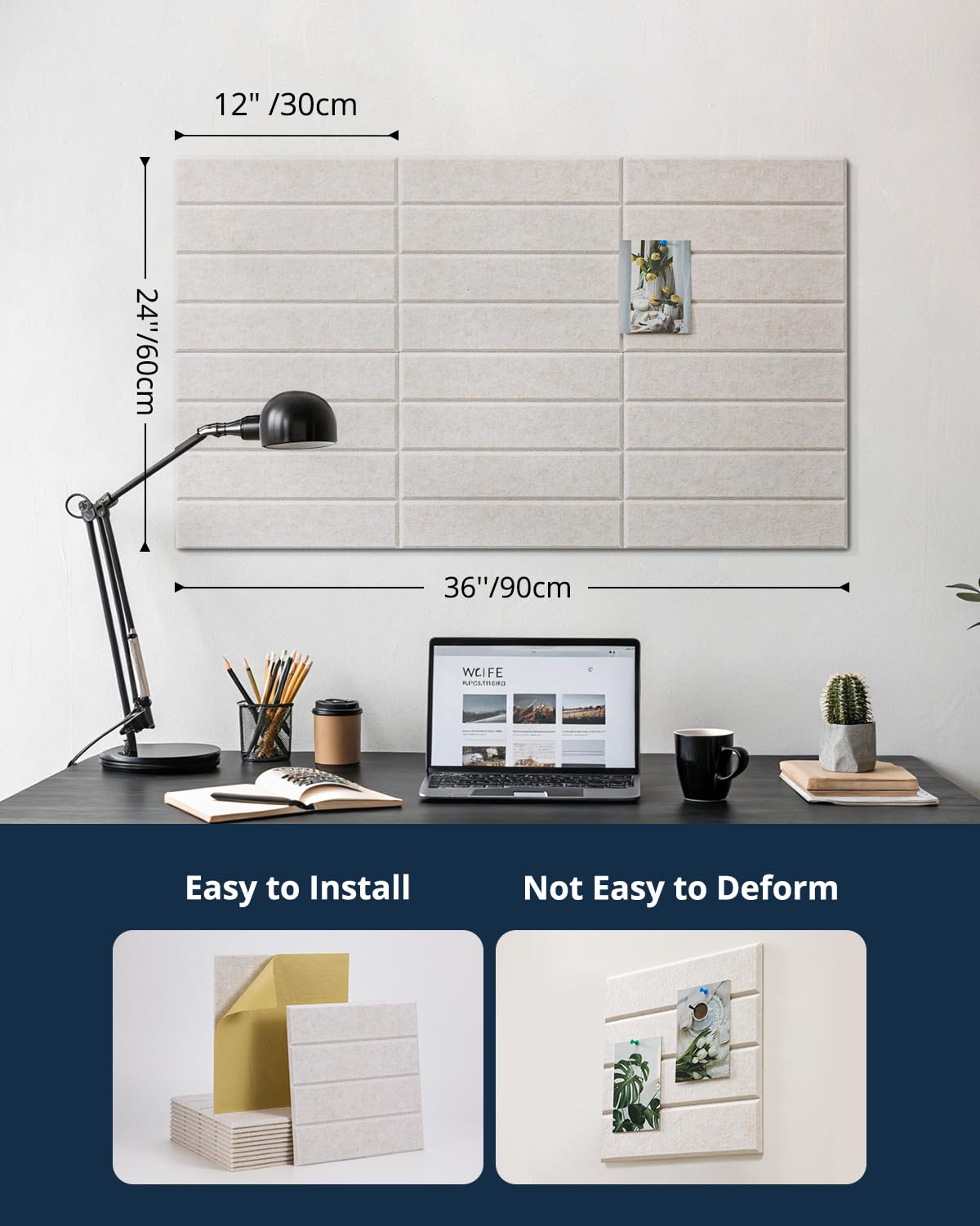 Woovio Cork Board, 36''x24'' Felt Bulletin Board with Self Adhesive Camel