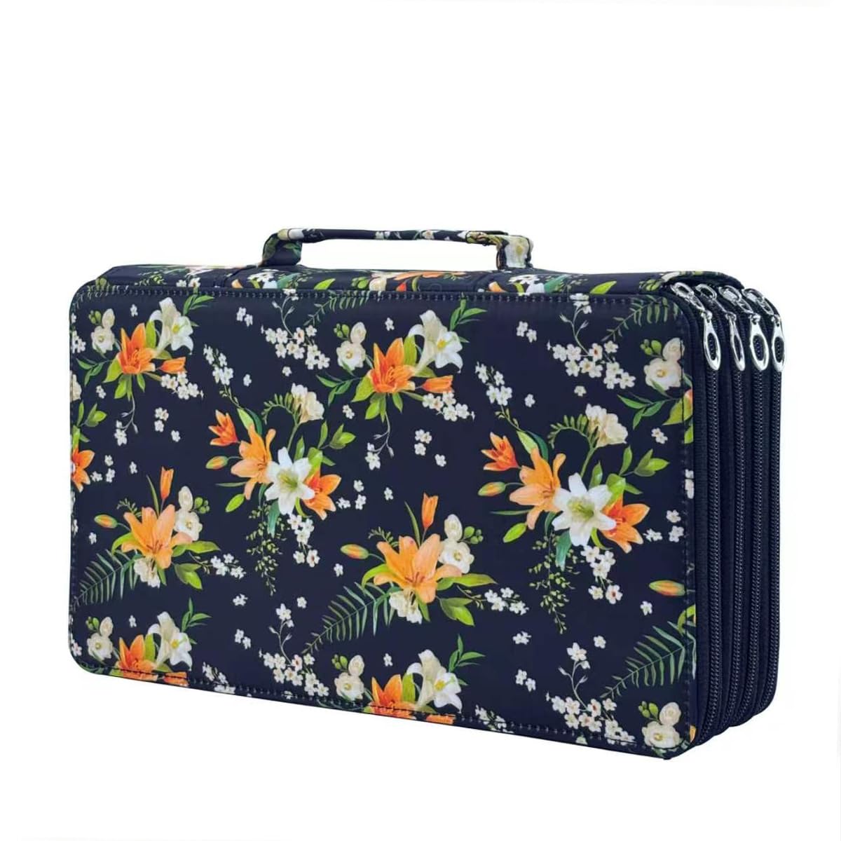 YOUNGCOL 300-Capacity Colored Pencil Case Pen Organizer(Black Floral)