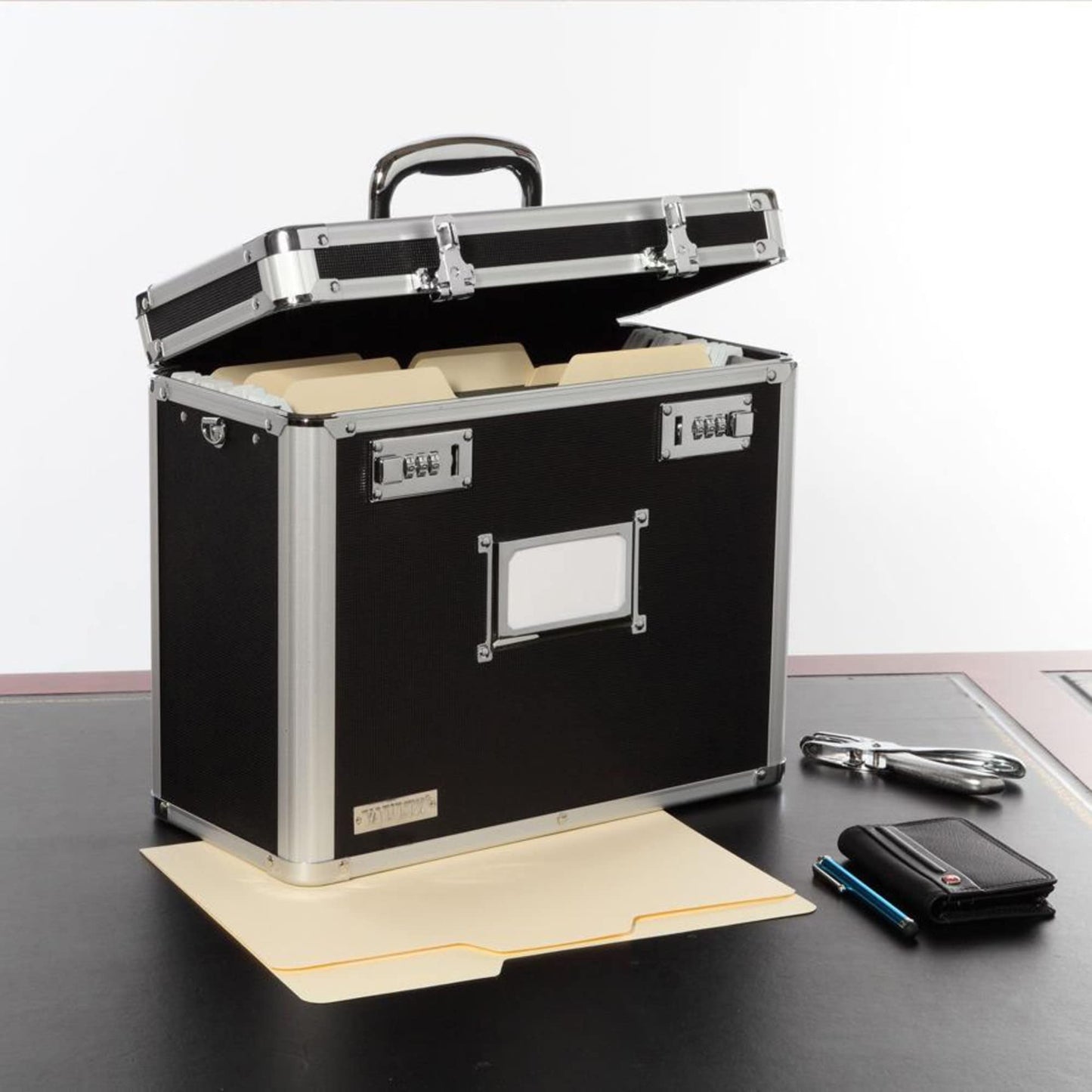 Vaultz Locking File Organizer Box with Combination Lock, Letter Size 14" x 7" x 12.19", Black