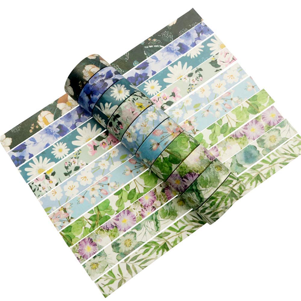 Spring Flower Washi Tape Set 10 rolls - 15 mm Floral Decorative Tape