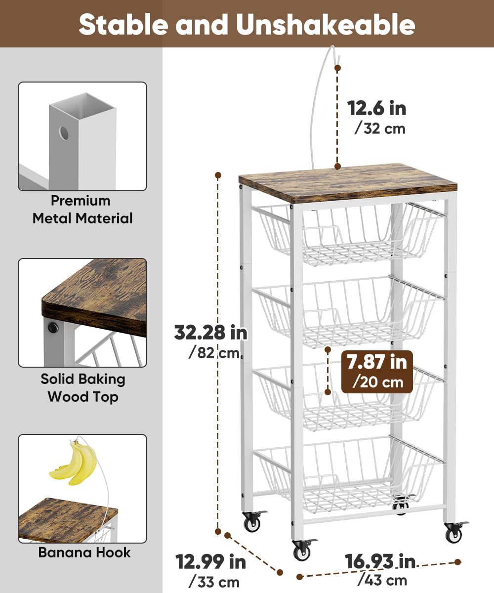 Tigerden Fruit Vegetable Storage Cart for Kitchen, 5-Tier Vegetable Stand Rack with Pull-Out Fruit