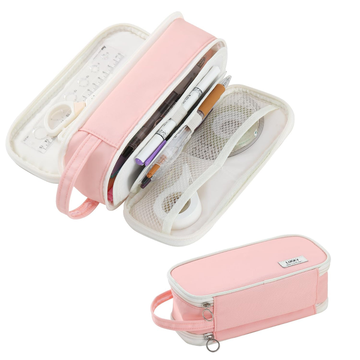 Large Pencil Case for Girls Teens Organizer Pencil Bag with Zipper Pink