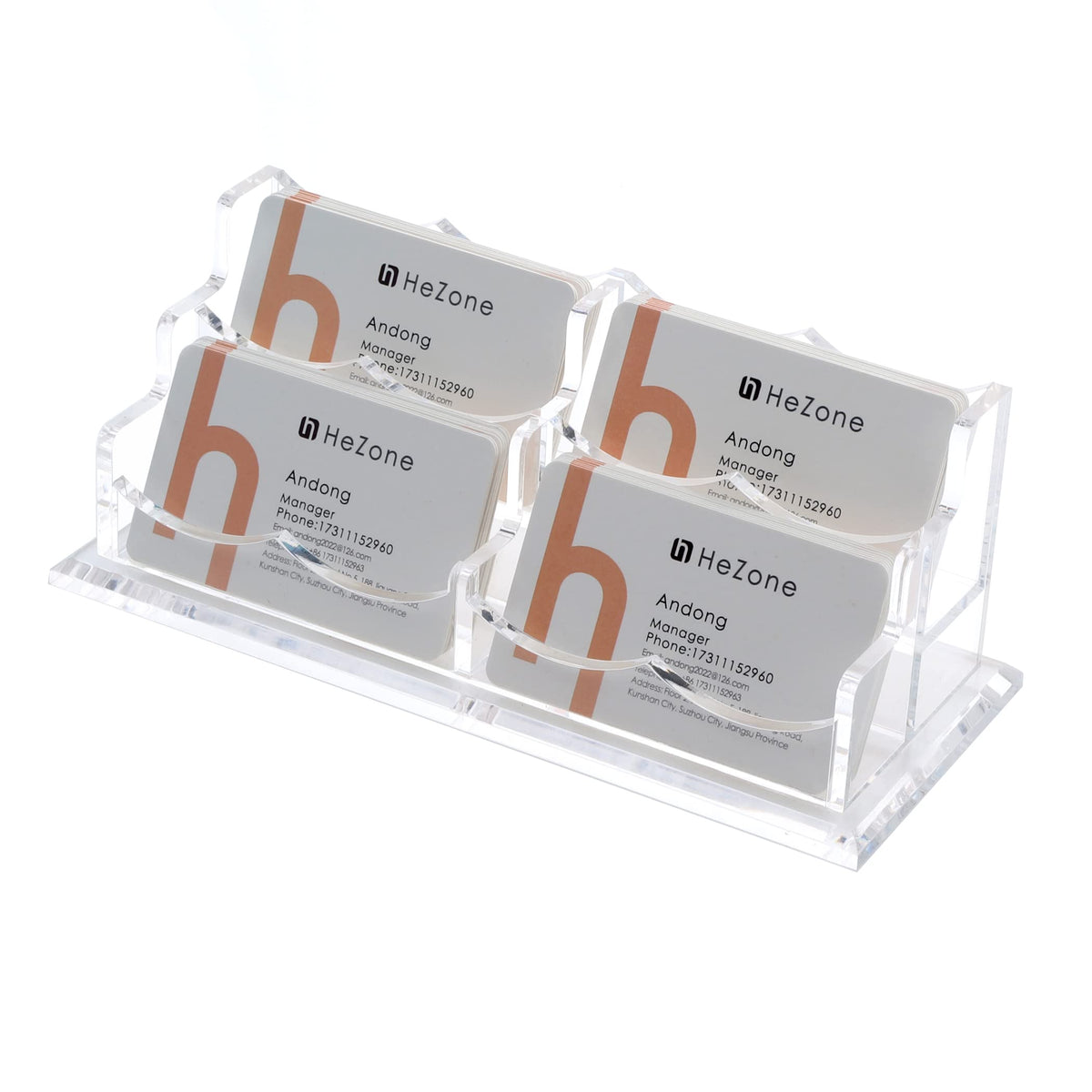 HeZone Business Card Holder Display for Desk, Cards Organizer Case for Women and Men 4 Slot 2 Tier