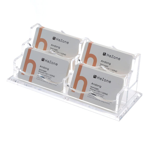 HeZone Business Card Holder Display for Desk, Cards Organizer Case for Women and Men 4 Slot 2 Tier