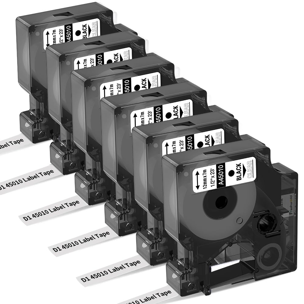 Freshworld 6X Replace for DYMO Label Maker Refills Clear 1/2Inch 23Ft 45010