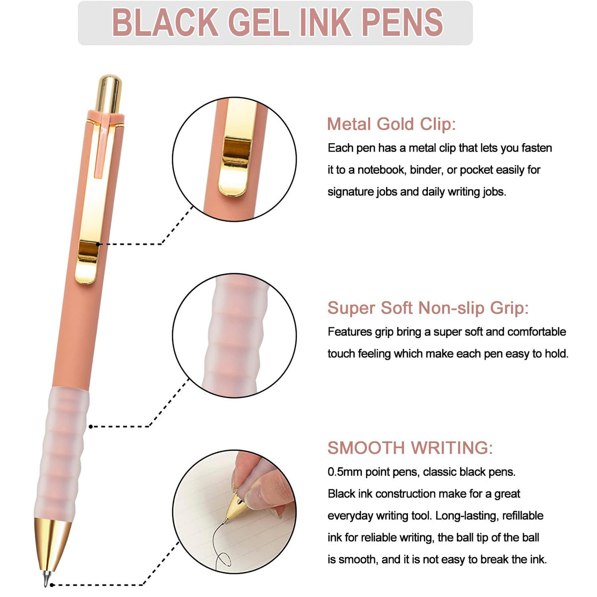 Linbsunne Gel Pens Black Ink Pen 0.5mm Fine Point, 18-count