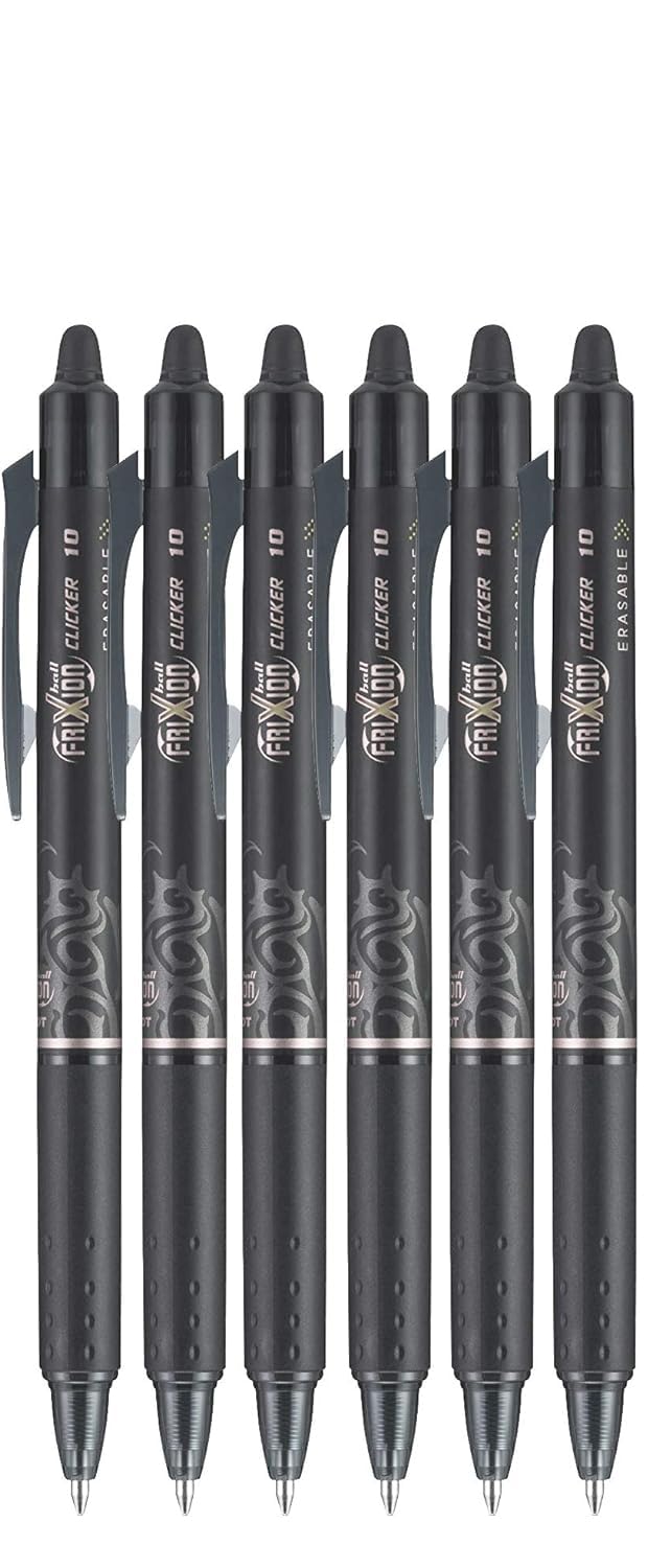 Clicker Retractable Erasable Gel Pen, Black, Bold Point, 6-pk;