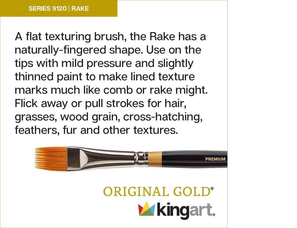 KINGART Original Gold 9120 Series, Golden Taklon Rake/Comb 3 Pc. Set