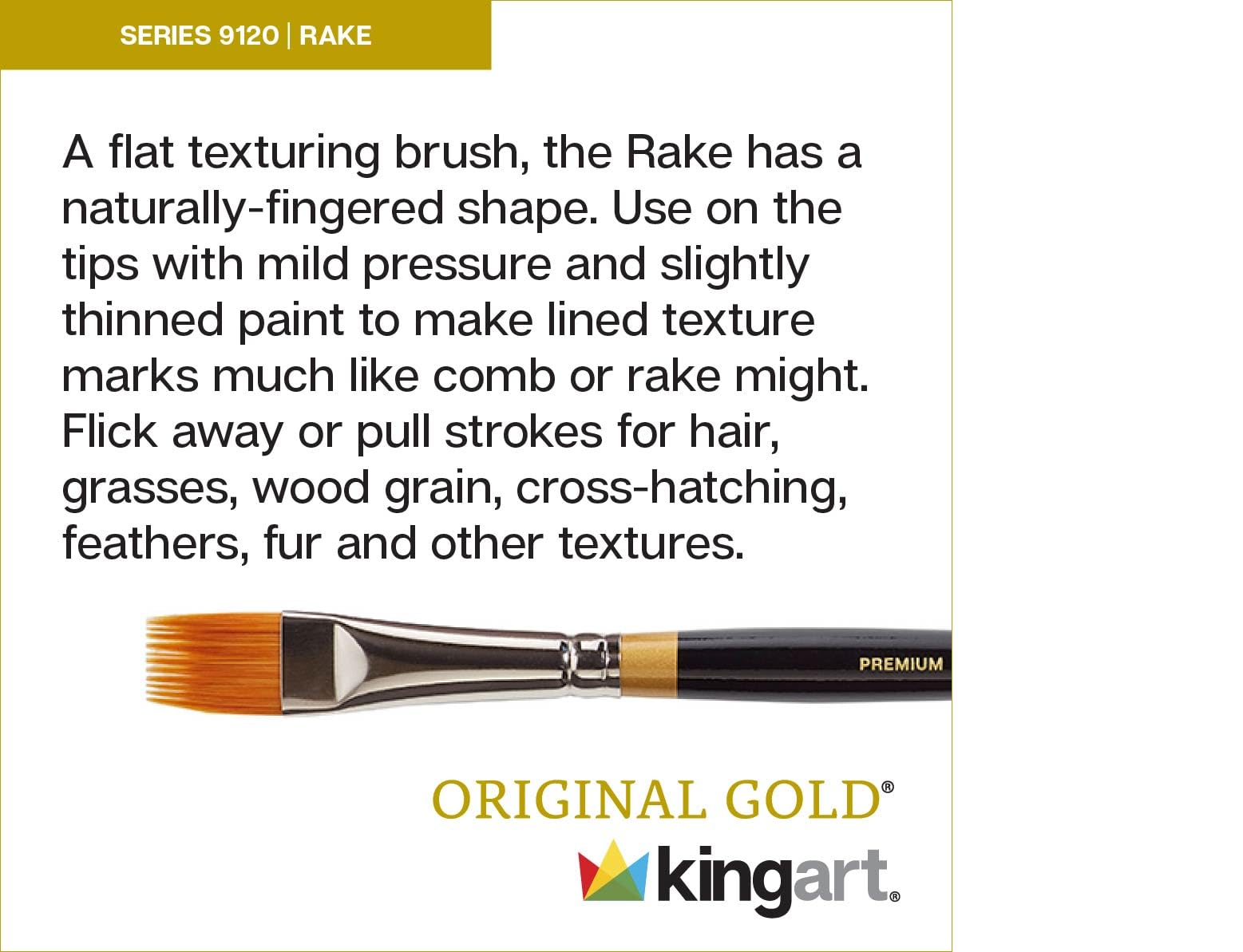 KINGART Original Gold 9120 Series, Golden Taklon Rake/Comb 3 Pc. Set