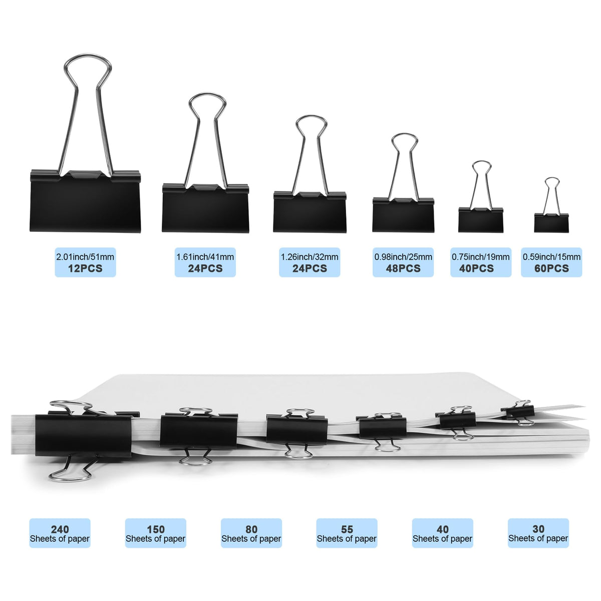 Binder Clips Assorted Sizes Including Extra Large Medium Small Mini and Micro, Office Supplies File