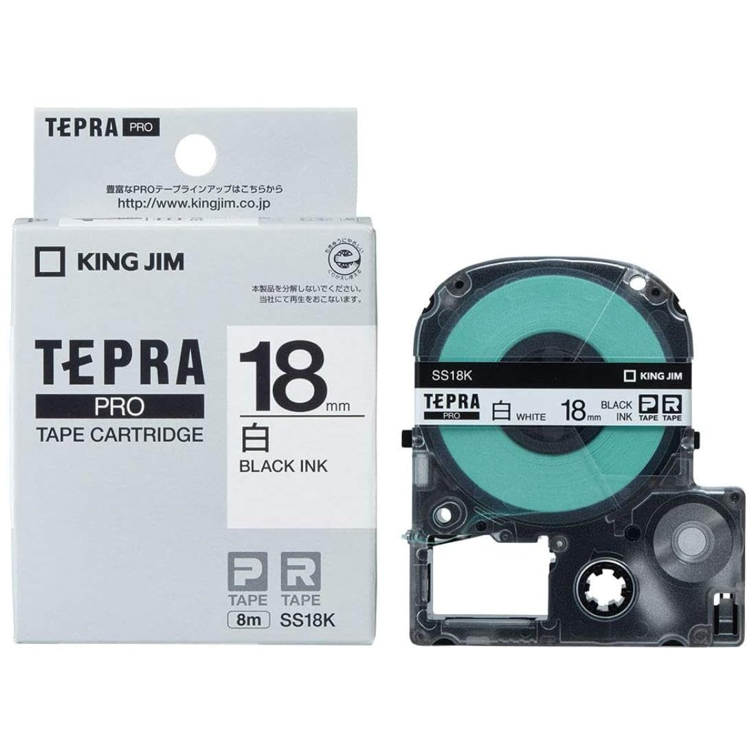 King Jim SS18K Tepra PRO Tape Cartridge, 1 Piece, 0.7 inches (18 mm), White Label/Black Character