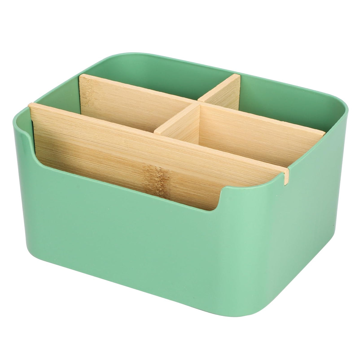 Segarty Green Remote Control Holder, Detachable Divided Bamboo Desk Organizer Caddy, Desktop